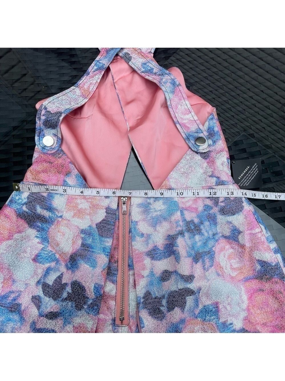 NASTY Gal floral shiny jacquard cut out halter romper shorts  Sz S - Picture 6 of 11